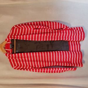 Lands End Red and White striped open cardigan lightweight layer sweater tall EUC